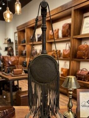 Patricia Nash Olive Green Round Fringed Crossbody Bag